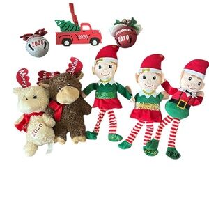 2020 Festive Elf and Animal Plush Toy  and ornament set